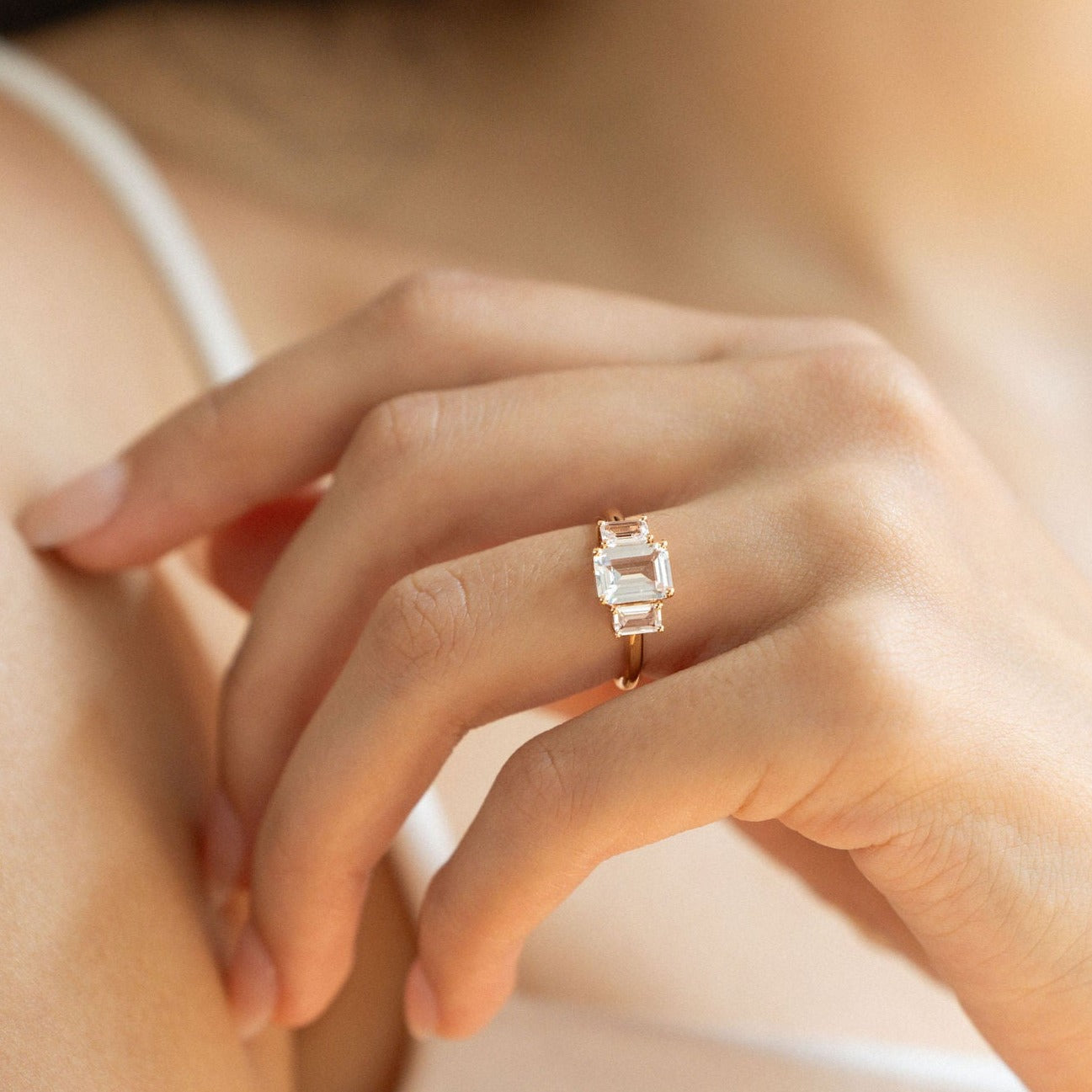 sapphire ring - sapphire engagement ring - three stone sapphire ring