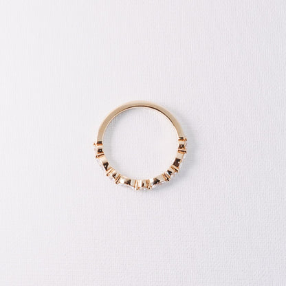 Marquise and round lab diamond half eternity wedding band in 14k yellow gold top view showing band design