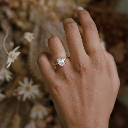 2 carat lab old mine cushion cut diamond ring on hand