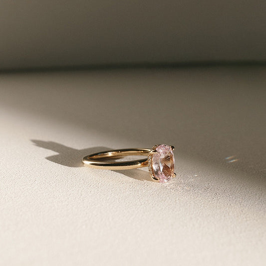 pink sapphire ring with hidden halo diamonds