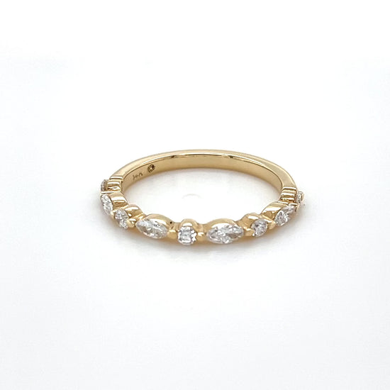 Ever After marquise and round lab diamond half eternity band in 14k yellow gold video showing all angles of the ring
