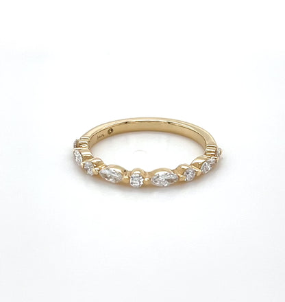 Ever After marquise and round lab diamond half eternity band in 14k yellow gold video showing all angles of the ring