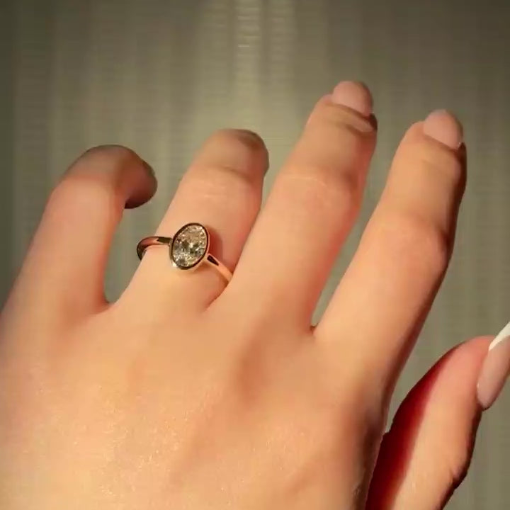 oval bezel lab diamond ring on hand
